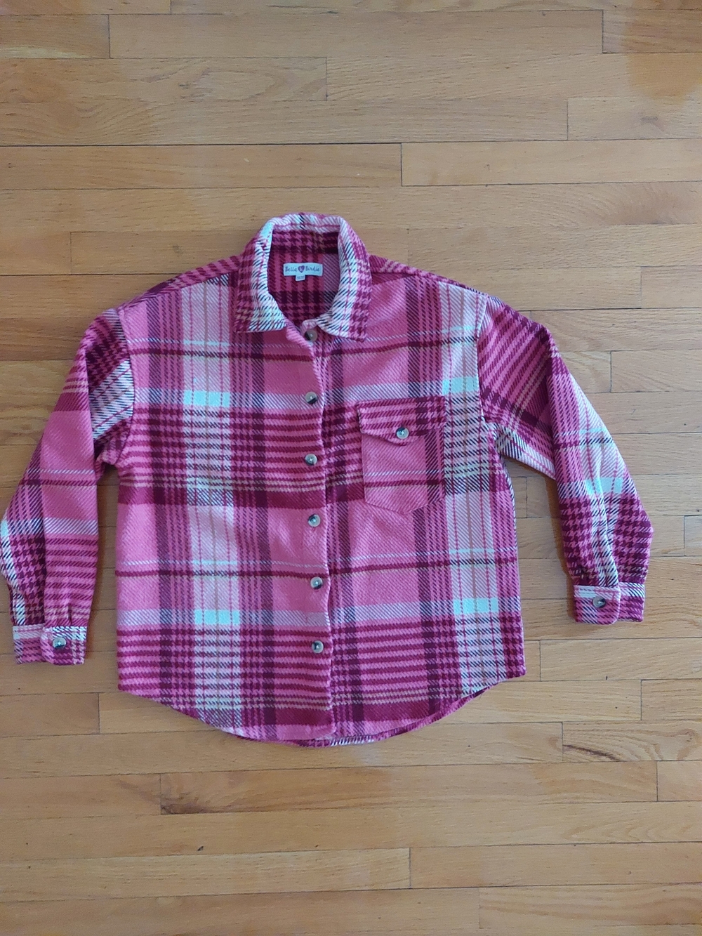 Bella & Birdie Girls' Pink Plaid Shacket Button-Front